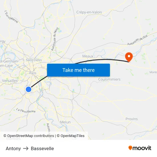 Antony to Bassevelle map