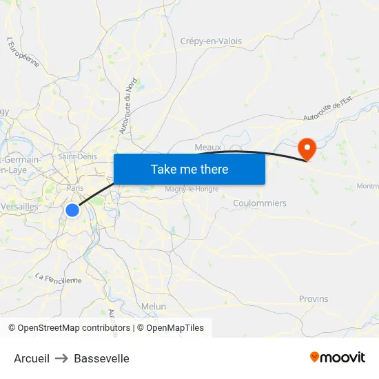 Arcueil to Bassevelle map