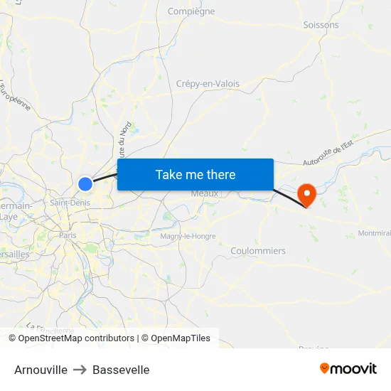 Arnouville to Bassevelle map