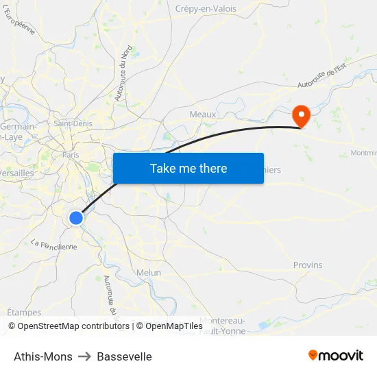 Athis-Mons to Bassevelle map