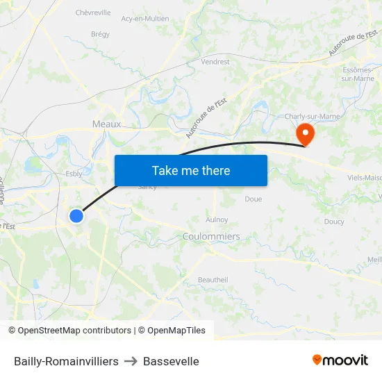 Bailly-Romainvilliers to Bassevelle map