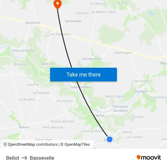 Bellot to Bassevelle map
