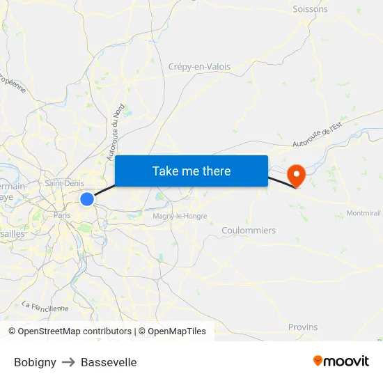 Bobigny to Bassevelle map