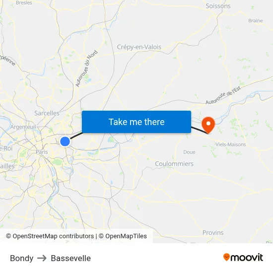 Bondy to Bassevelle map