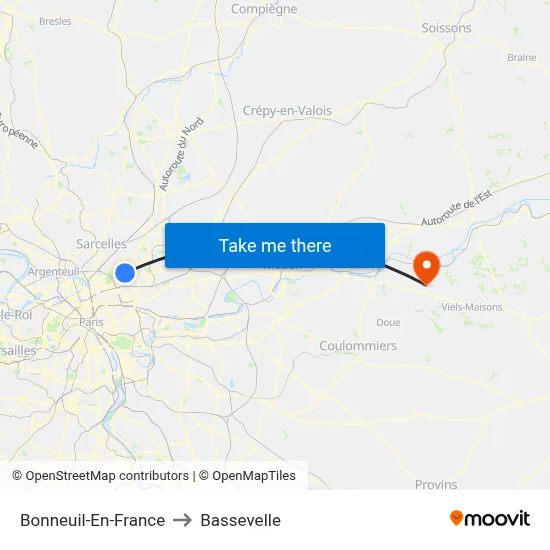 Bonneuil-En-France to Bassevelle map