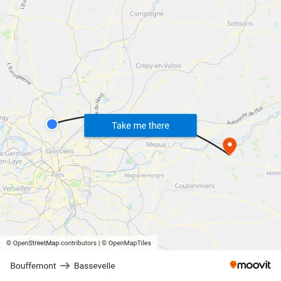 Bouffemont to Bassevelle map