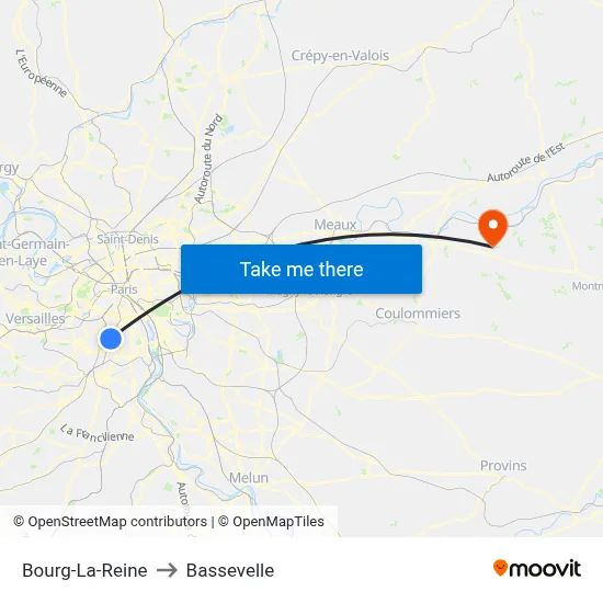 Bourg-La-Reine to Bassevelle map