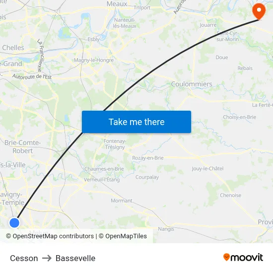 Cesson to Bassevelle map