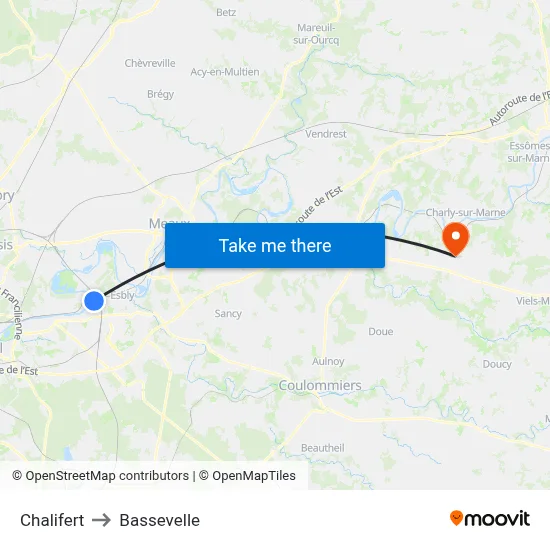 Chalifert to Bassevelle map