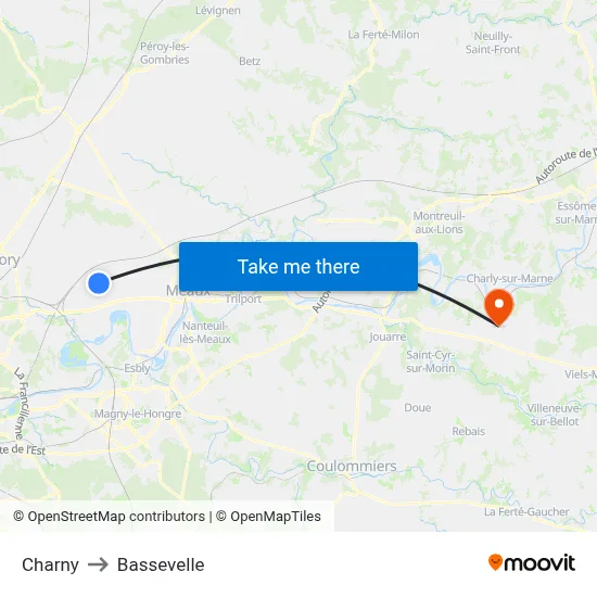 Charny to Bassevelle map