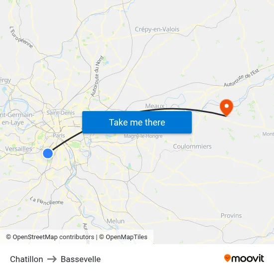 Chatillon to Bassevelle map