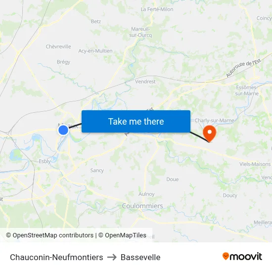 Chauconin-Neufmontiers to Bassevelle map