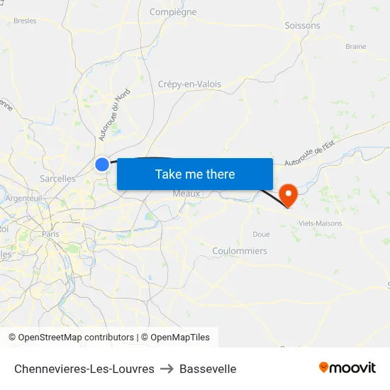 Chennevieres-Les-Louvres to Bassevelle map