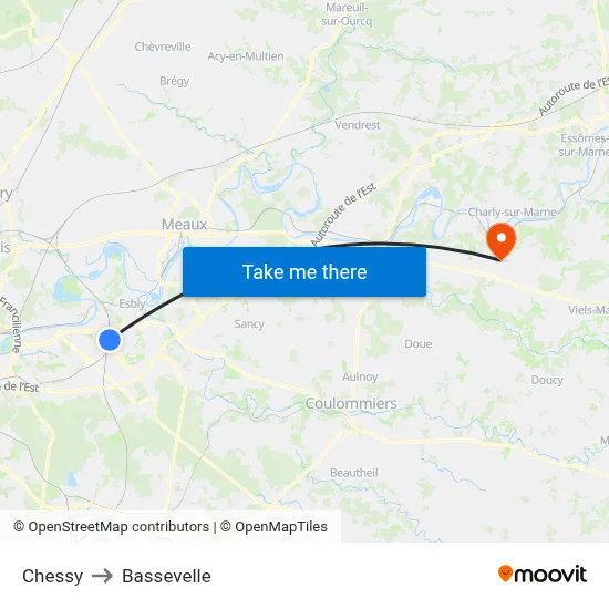 Chessy to Bassevelle map