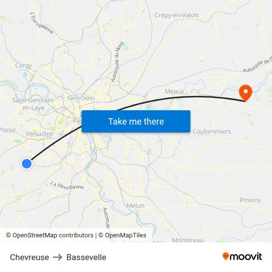 Chevreuse to Bassevelle map