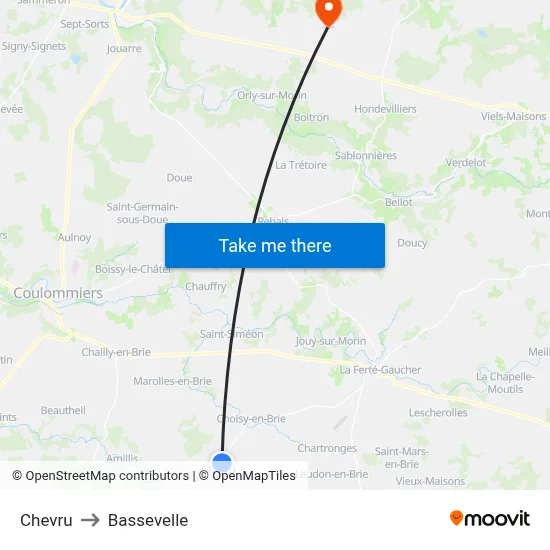 Chevru to Bassevelle map