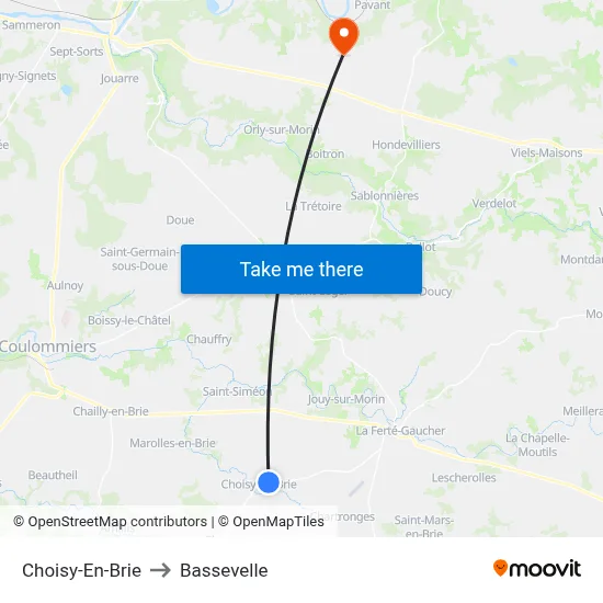 Choisy-En-Brie to Bassevelle map