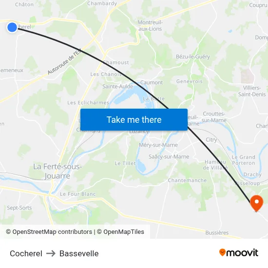 Cocherel to Bassevelle map