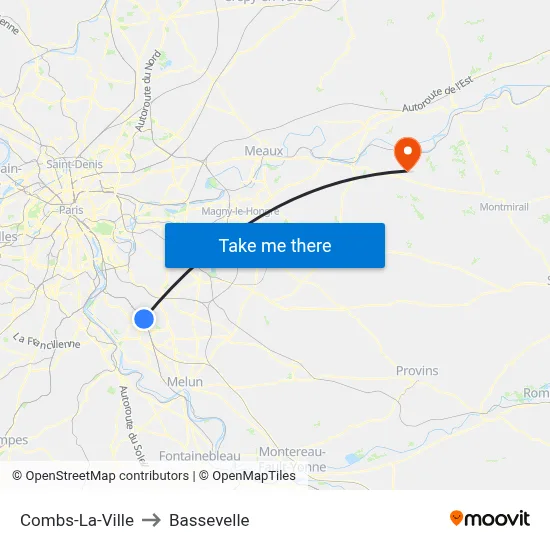 Combs-La-Ville to Bassevelle map
