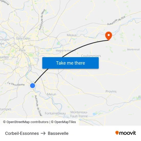 Corbeil-Essonnes to Bassevelle map