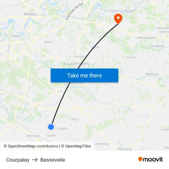 Courpalay to Bassevelle map