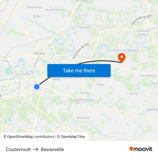 Coutevroult to Bassevelle map