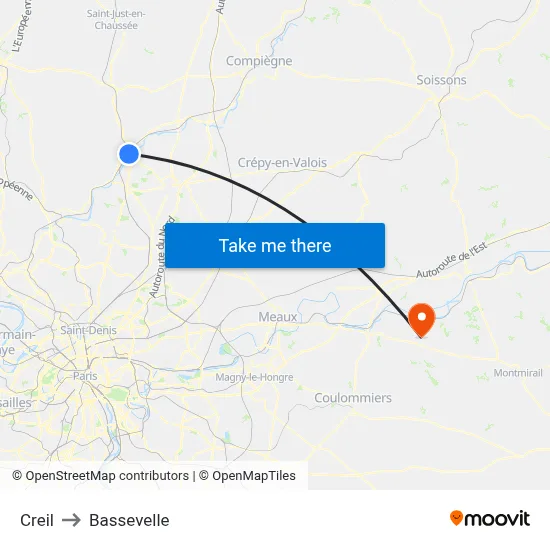 Creil to Bassevelle map