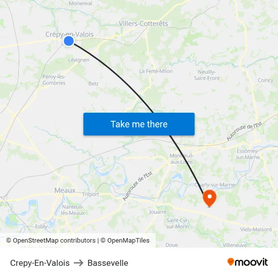 Crepy-En-Valois to Bassevelle map