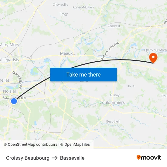 Croissy-Beaubourg to Bassevelle map