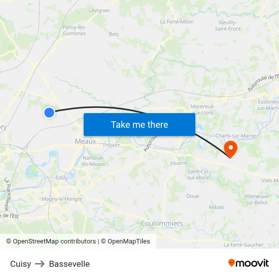Cuisy to Bassevelle map