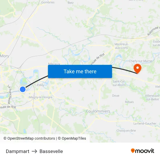 Dampmart to Bassevelle map