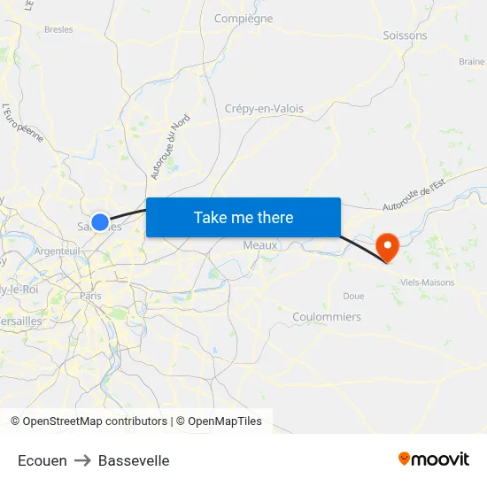 Ecouen to Bassevelle map