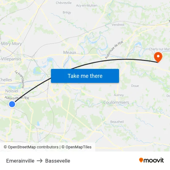 Emerainville to Bassevelle map