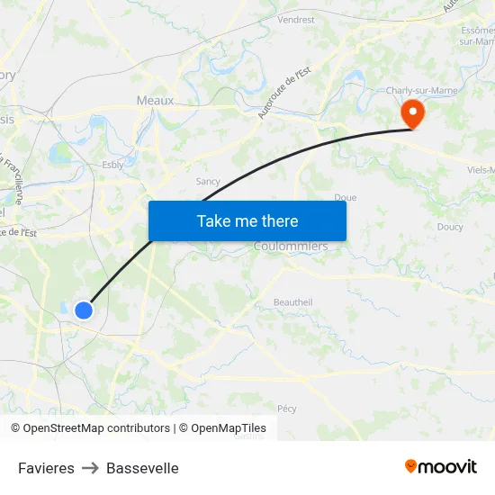 Favieres to Bassevelle map