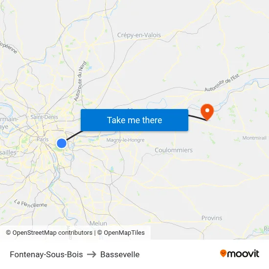 Fontenay-Sous-Bois to Bassevelle map