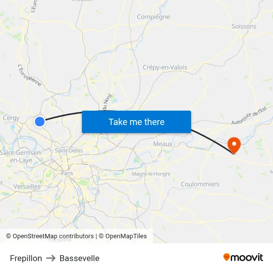 Frepillon to Bassevelle map