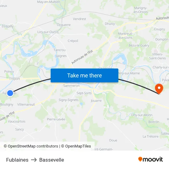 Fublaines to Bassevelle map