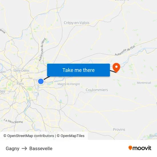 Gagny to Bassevelle map