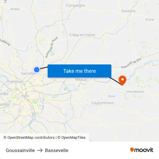 Goussainville to Bassevelle map