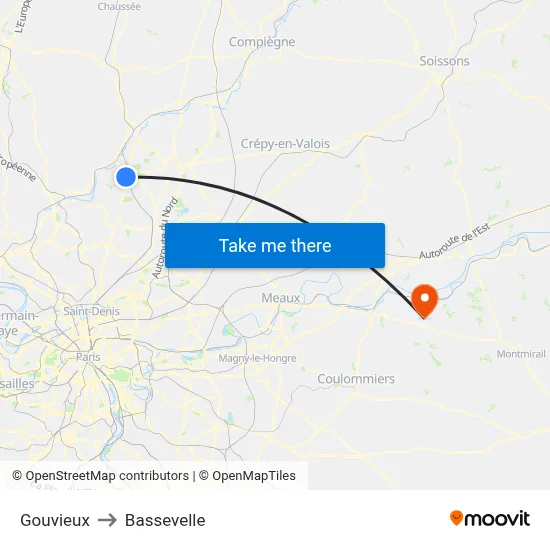 Gouvieux to Bassevelle map