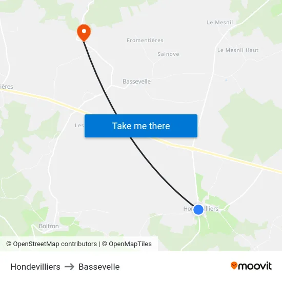 Hondevilliers to Bassevelle map