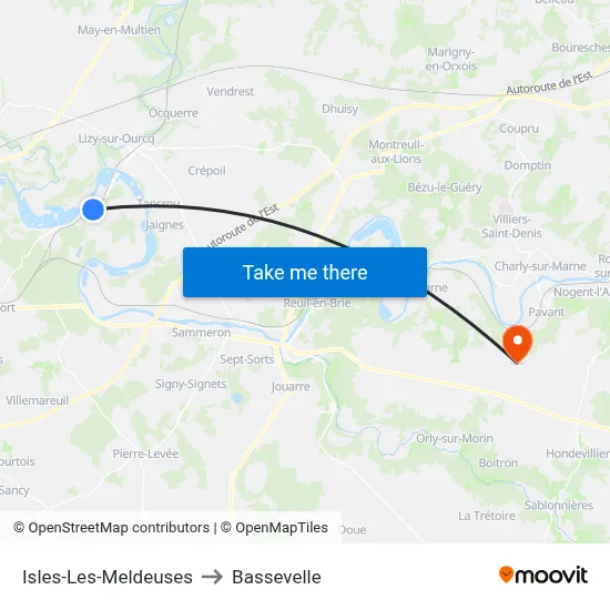 Isles-Les-Meldeuses to Bassevelle map