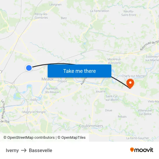 Iverny to Bassevelle map