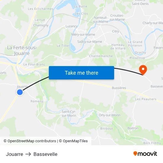 Jouarre to Bassevelle map