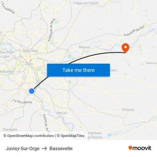 Juvisy-Sur-Orge to Bassevelle map