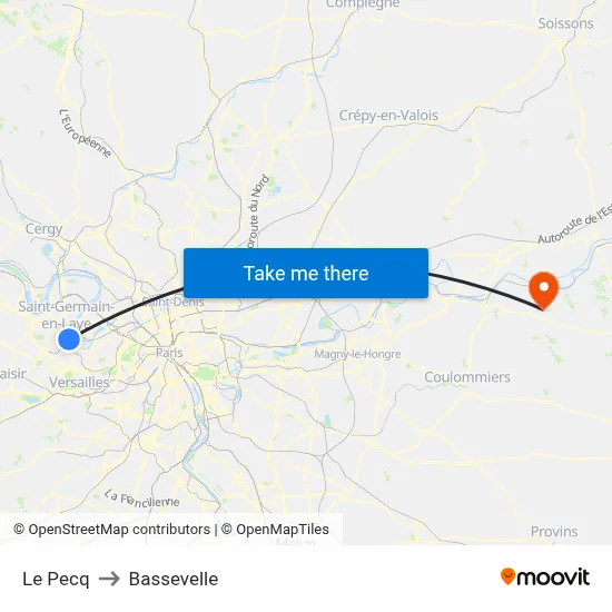 Le Pecq to Bassevelle map
