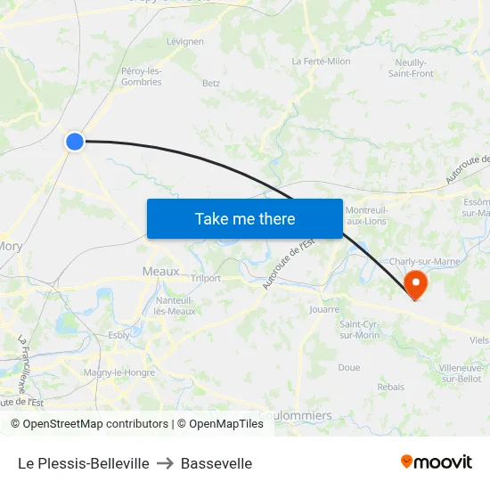Le Plessis-Belleville to Bassevelle map