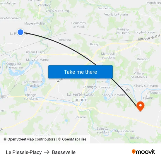 Le Plessis-Placy to Bassevelle map