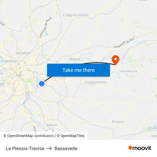 Le Plessis-Trevise to Bassevelle map