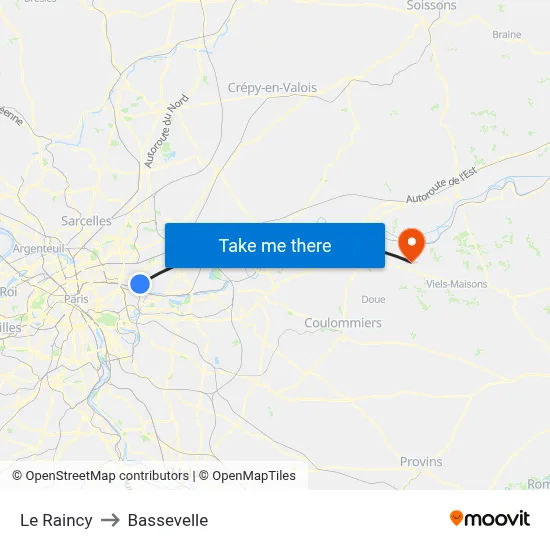 Le Raincy to Bassevelle map